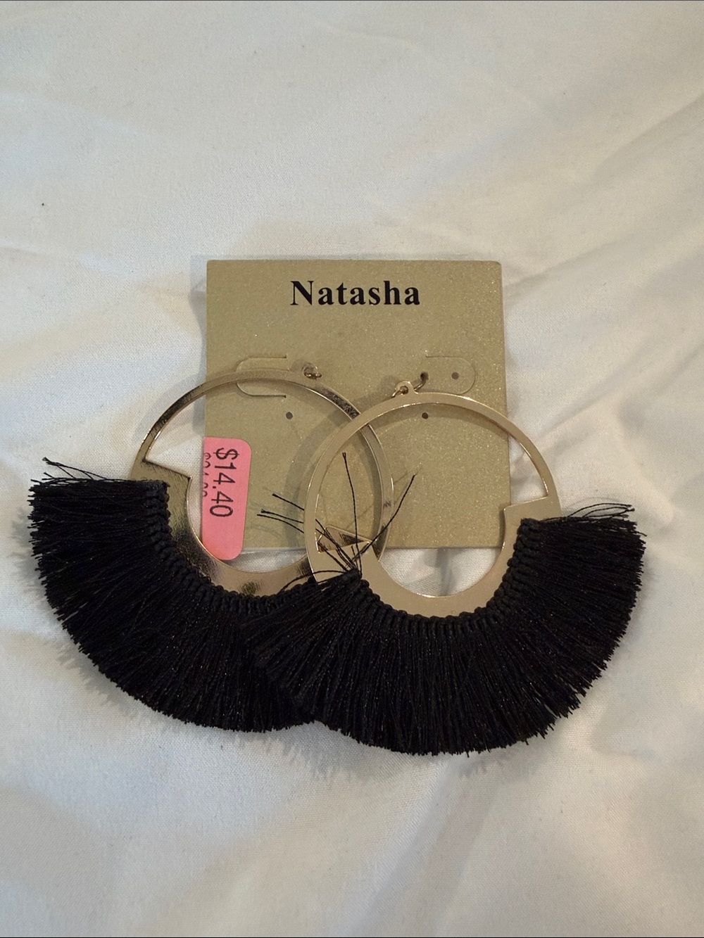 Natasha Black Fringe Hoop Earrings
